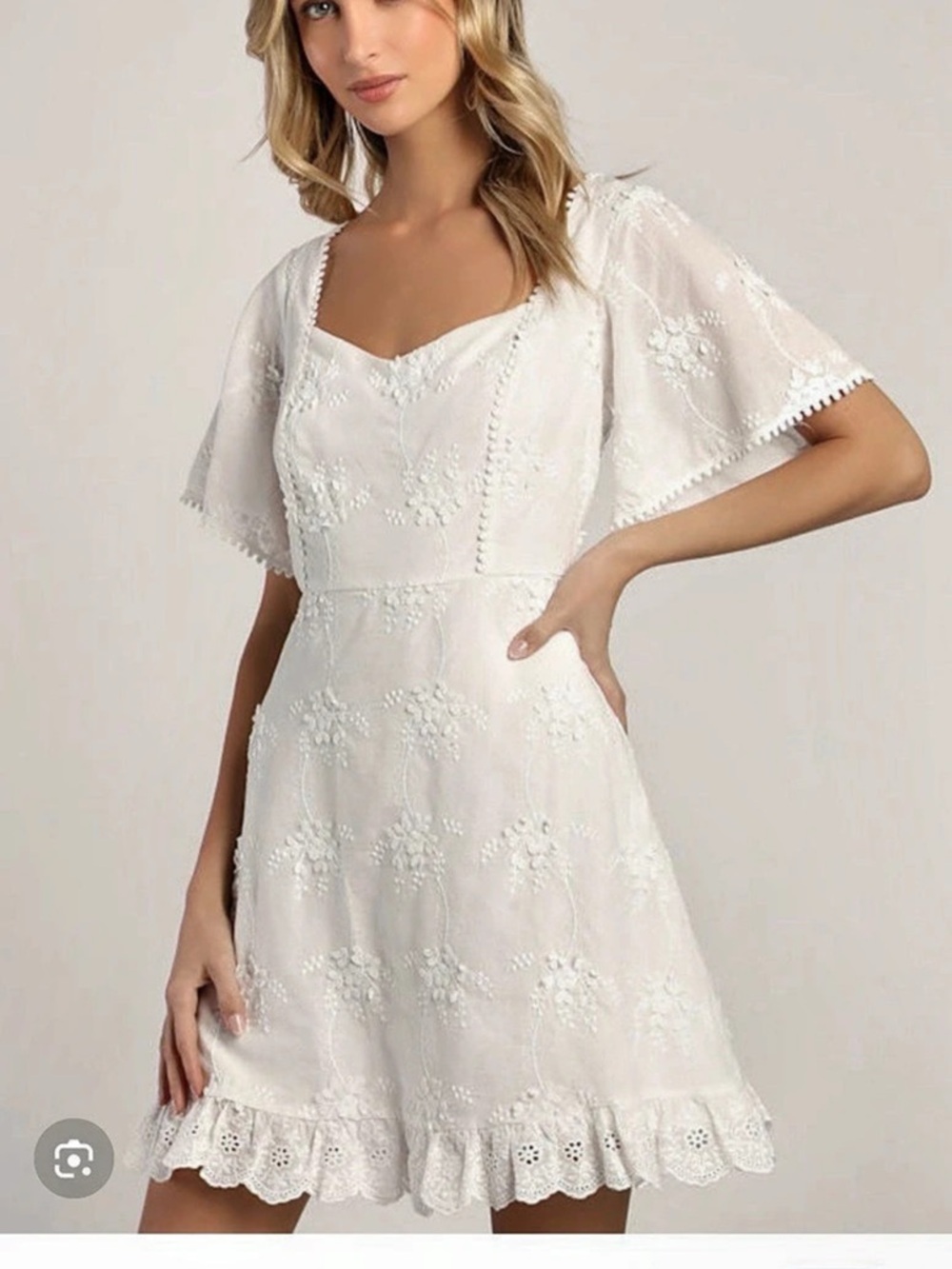 Lulus Ask You Out White Eyelet Cotton Short Sleeve Mini Dress Mini Dress